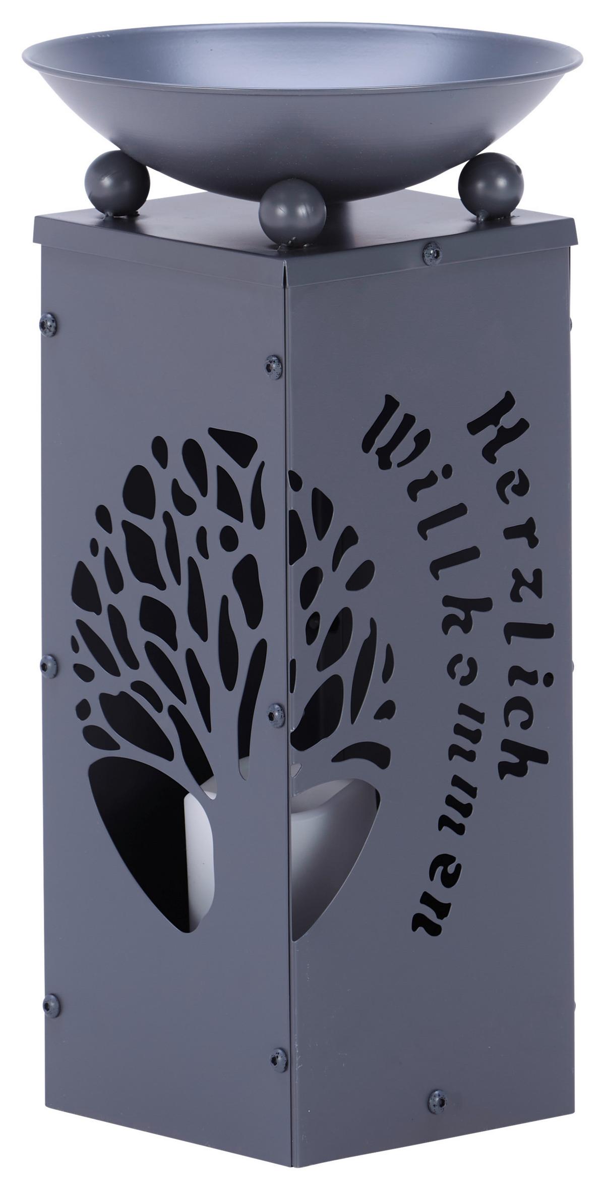 Dekosäule mit Schale Welcome H: 39 cm - Grau, Basics, Metall (21/21/39cm)