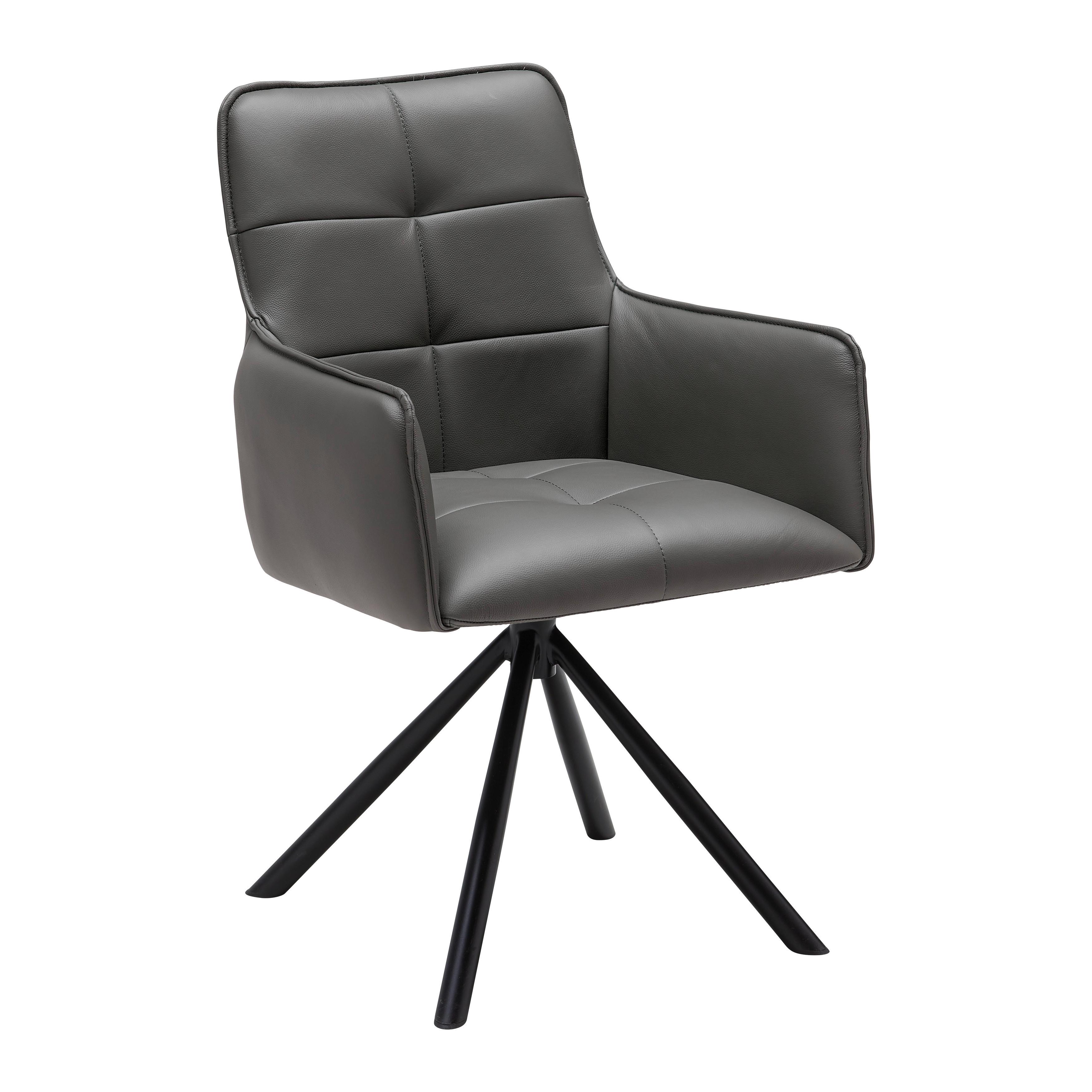 Židle s područkami Vincent, šedá - šedá/černá, Moderní, kov/kůže (58/87/63cm) - Premium Living