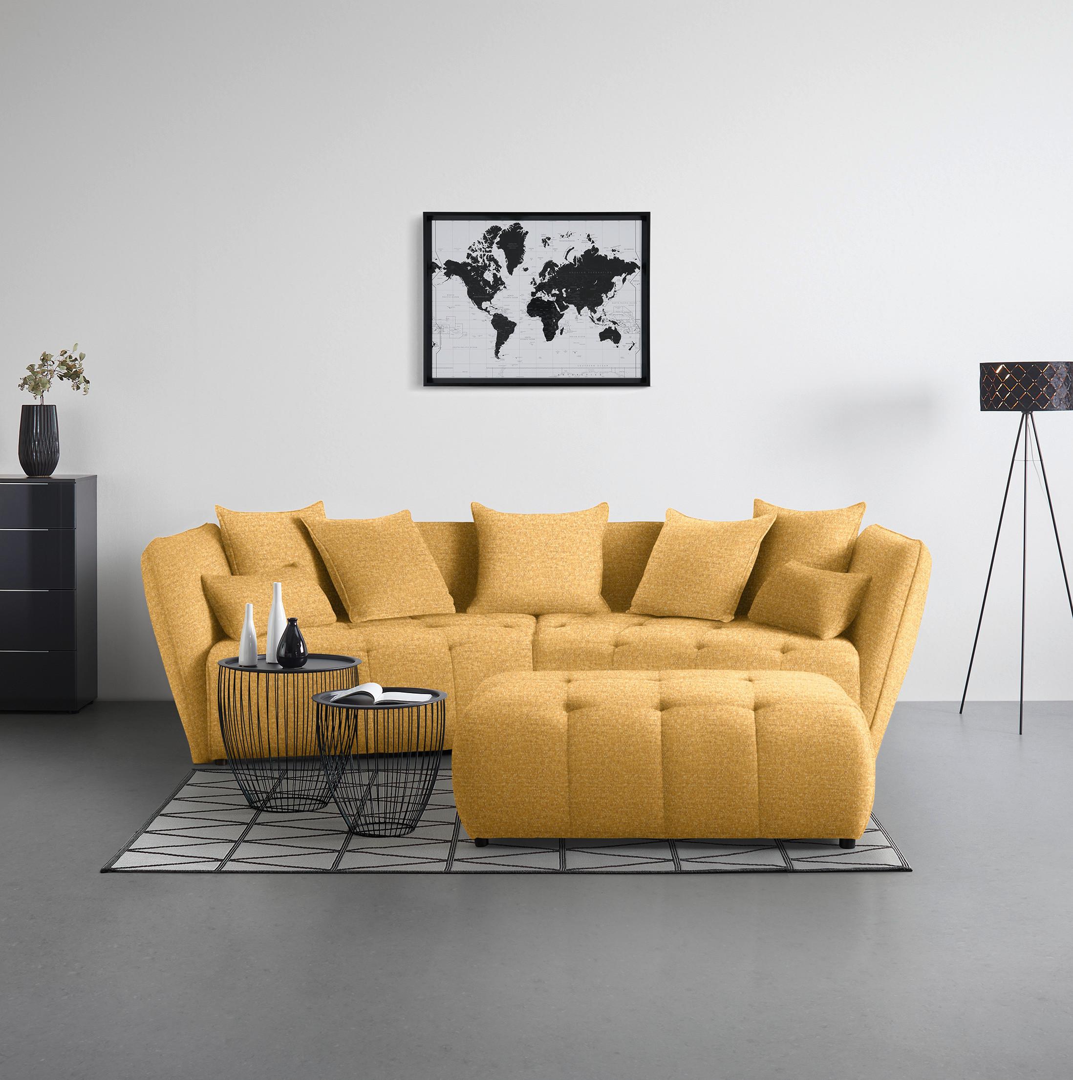 Taburet SOFI, hořčicově žlutá - černá/hořčicově žlutá, Moderní, textil (128/48/70cm) - Premium Living