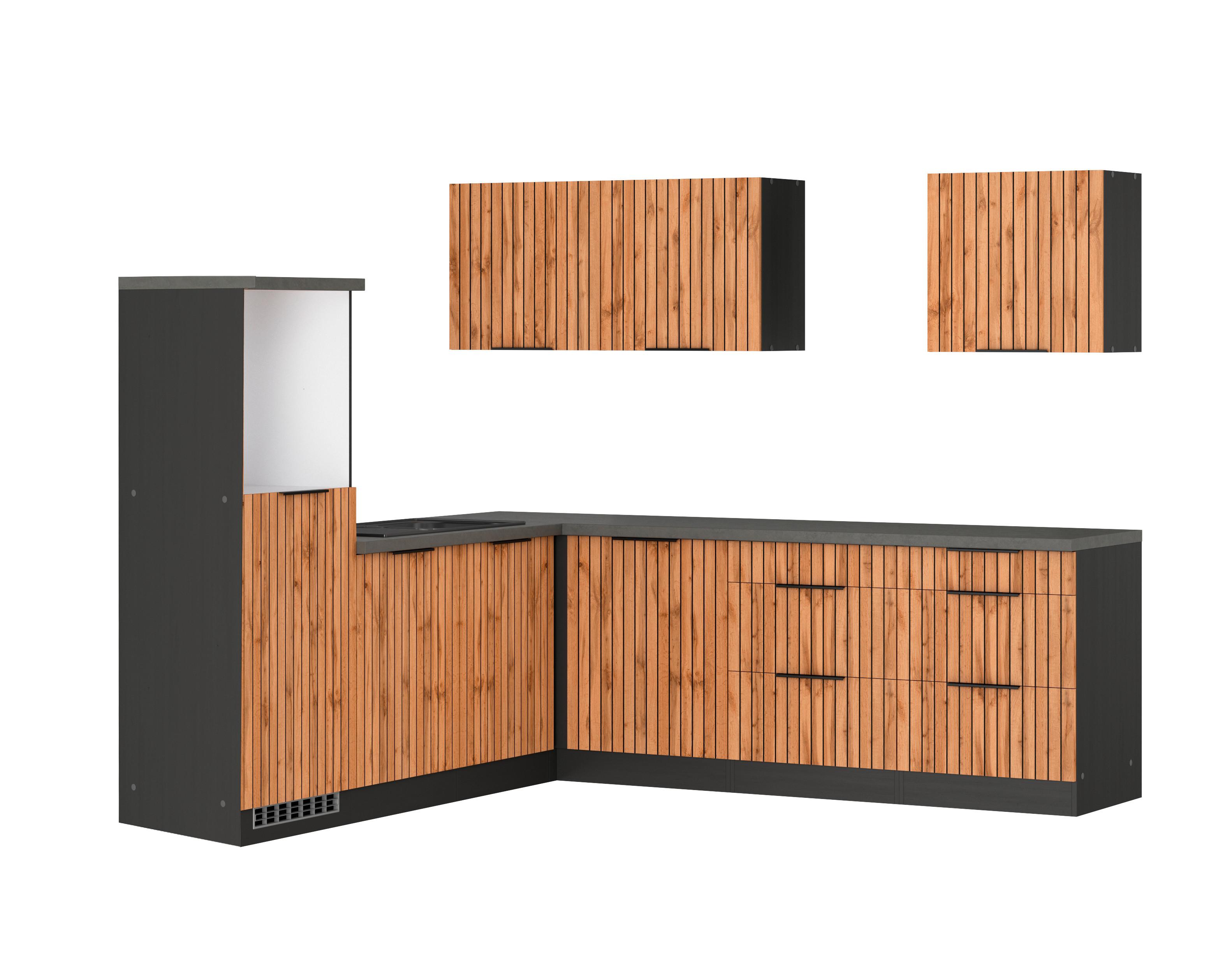 Eckküche Liverpool Graphit/ Eiche Dekor S: 240x240 cm - Schieferfarben/Eiche Wotan, Basics, Holzwerkstoff (240/240cm) - Held