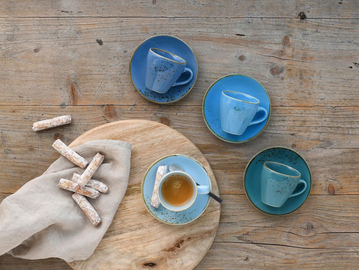 Kaffeetasse Keramik 100 ml 4 Stk. Blau/Goldfarben - Blau/Goldfarben, Keramik (19/19/22cm) - Creatable