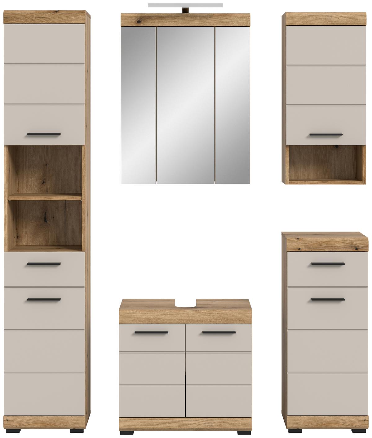Badezimmer Scout Kaschmir/Naturfarben B: 134 cm - Kaschmir/Schwarz, MODERN, Glas/Holzwerkstoff (134cm) - MID.YOU