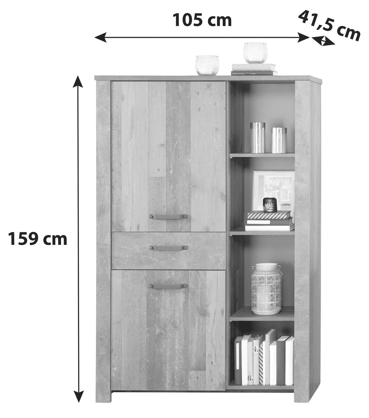 Highboard Mit Soft-close B: 105 Cm Ontario Eiche/grau - Dunkelgrau/Eichefarben, Trend, Holzwerkstoff (105/159/41,5cm) - Ondega