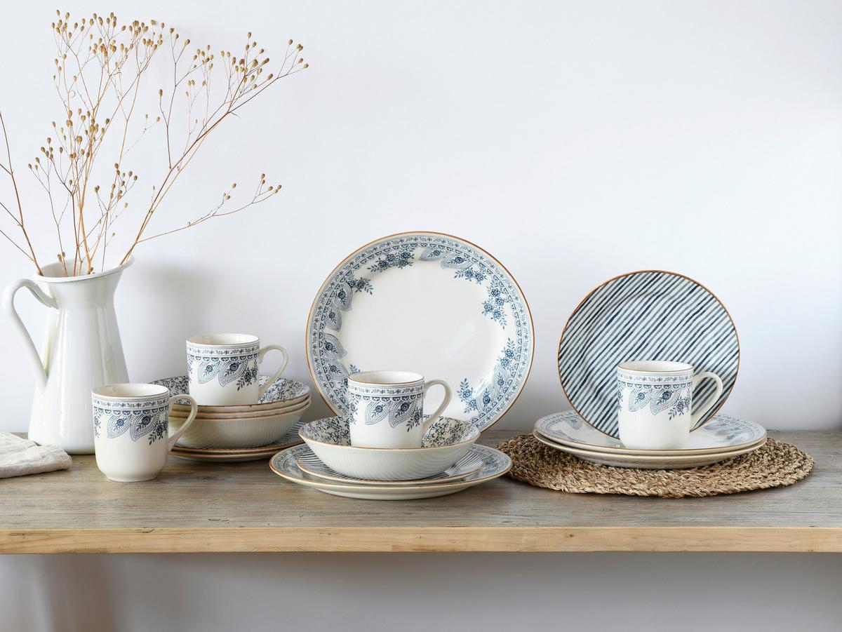 Kombiservice Euböa Blau, Weiß L: 33 cm - Blau/Weiß, Basics, Keramik (33/32/31cm) - Creatable