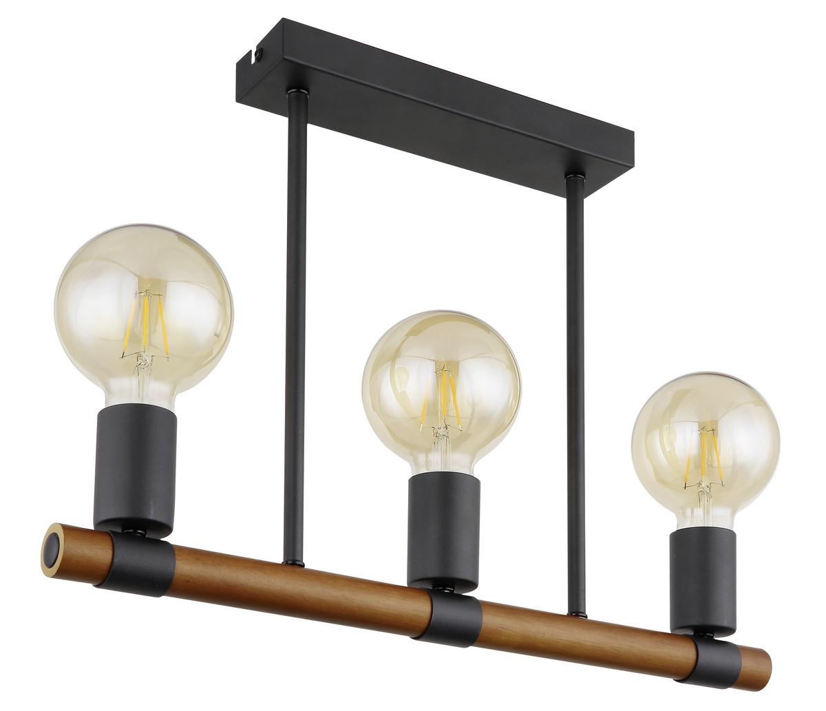 Deckenleuchte L: 49 cm 3-Flammig Länglich - Schwarz/Braun, Basics, Holz/Metall (49/6/35cm) - Globo