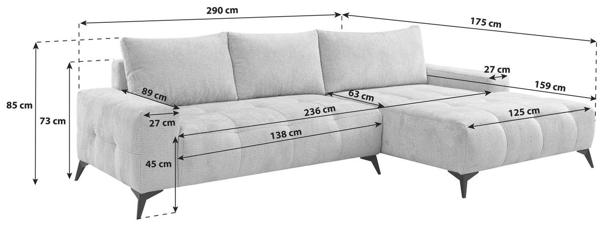 Ecksofa mit Schlaffunktion & Bettkasten Mauro Hellgrau - Hellgrau, Trend, Textil (290/175cm) - Luca Bessoni