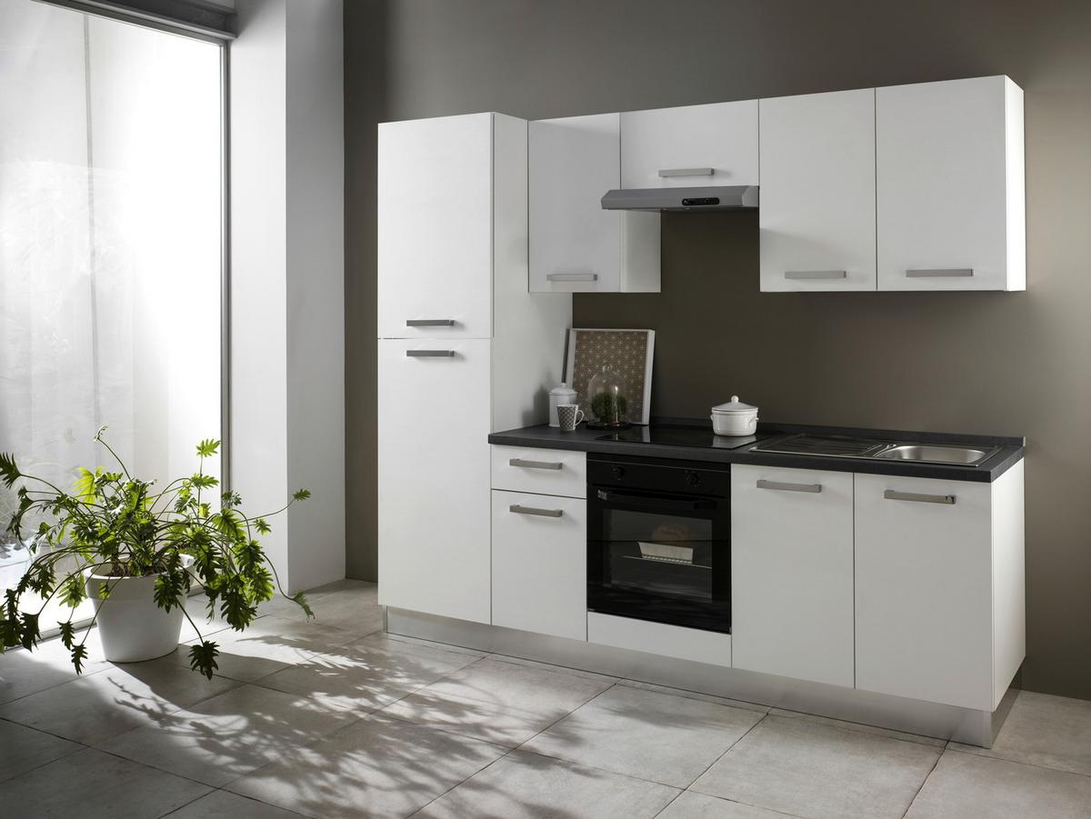 Küchenzeile Belluna M. Geräten 250 Cm Weiß/steingrau Dekor - Dunkelgrau/Alufarben, Basics, Holzwerkstoff/Kunststoff (250cm) - MID.YOU