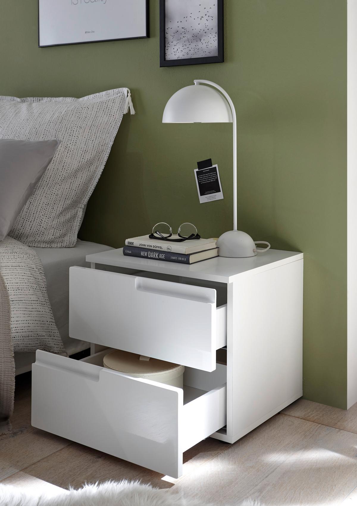 Nachtkästchen Weiß H: 41,7 Cm, Spice 2 - Weiß Hochglanz/Schwarz, MODERN, Holzwerkstoff (46,2/41,7/40cm)