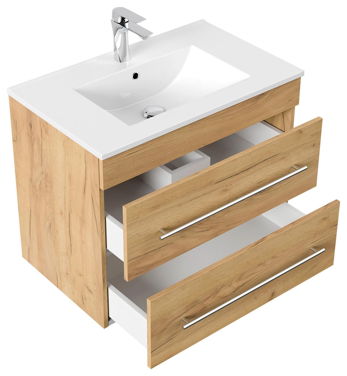 WASCHTISCHKOMBI Artemis,Eichefarben B: 75,5 cm - Eichefarben/Weiß, Basics, Keramik/Holzwerkstoff (75,5cm) - MID.YOU