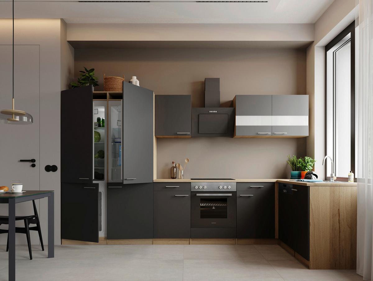 ECKKÜCHE Merle, Grau S: 340x172 cm - Eichefarben/Grau, Trend, Holzwerkstoff (340/172cm) - Respekta