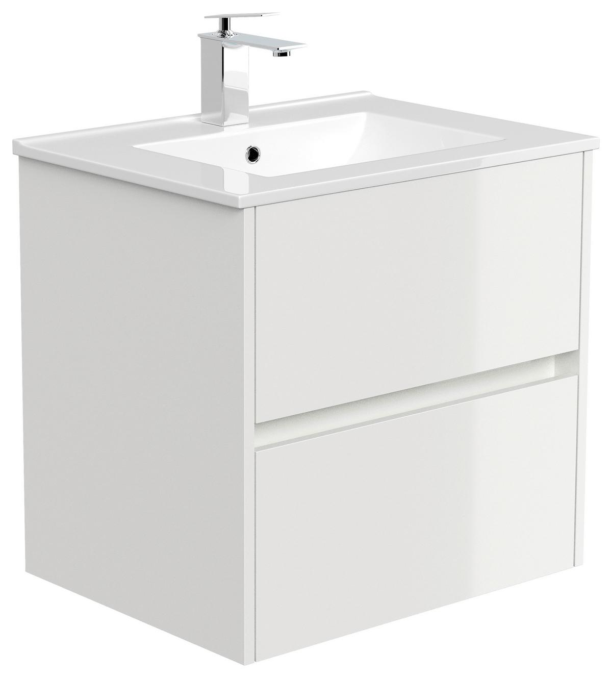 Waschtischkombi Limes Weiß Hg B: B: 61,5 Cm - Weiß Hochglanz/Weiß, MODERN, Keramik/Holzwerkstoff (61,5/58,5/46,5cm) - MID.YOU