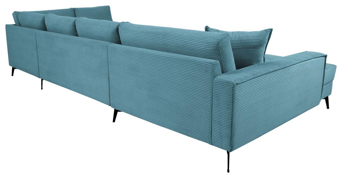 Wohnlandschaft Zero Blau U-Form 195x362x173cm - Blau/Schwarz, Trend, Textil (173/362/195cm)