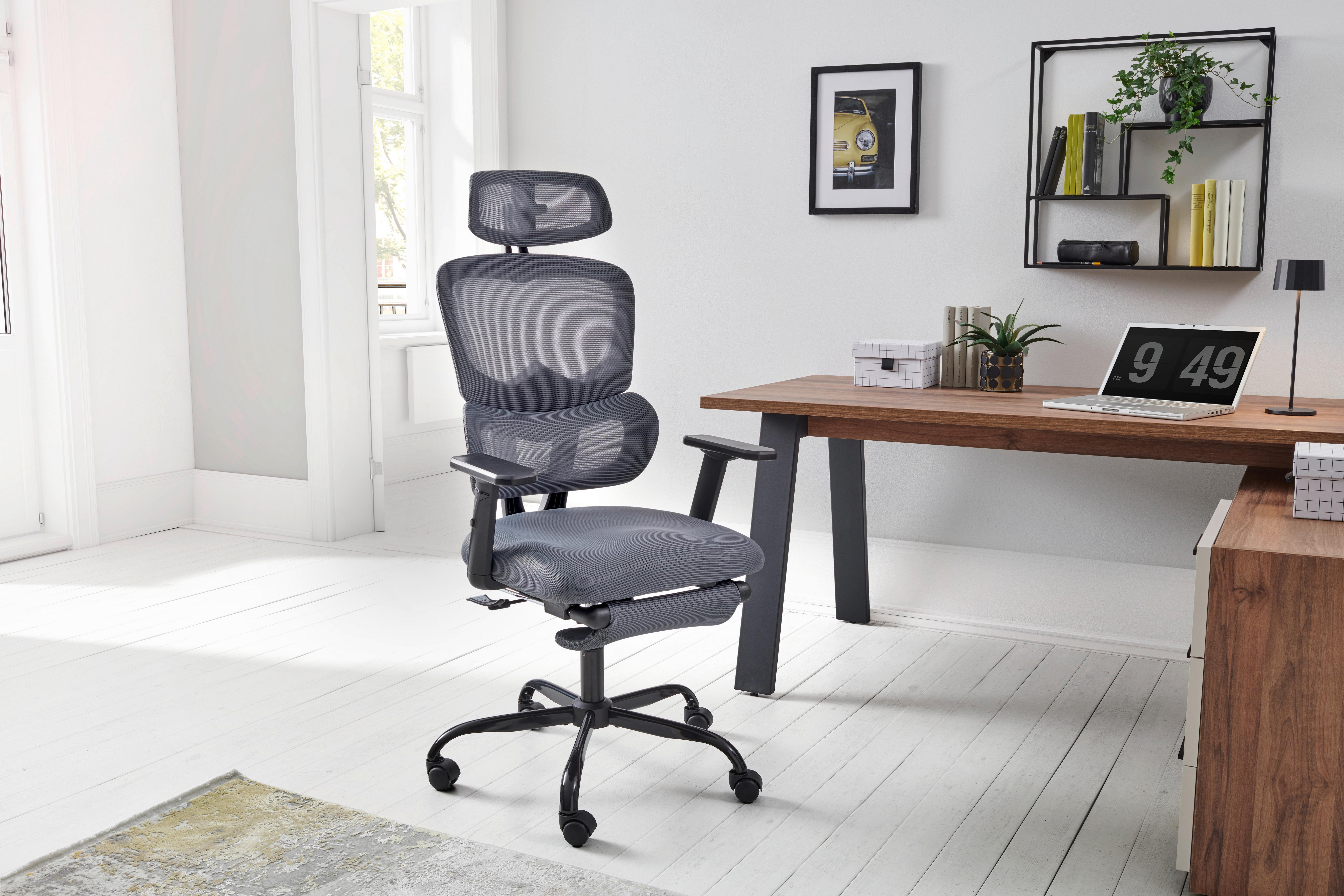 Drehstuhl Parma - Schwarz/Grau, MODERN, Kunststoff/Textil (65/115-123/68cm) - Livetastic