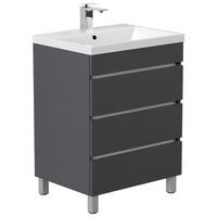 WASCHTISCHKOMBI Fellini, Graphitfarben B: 60cm - Graphitfarben/Weiß, Basics, Holzwerkstoff/Stein (60cm) - MID.YOU