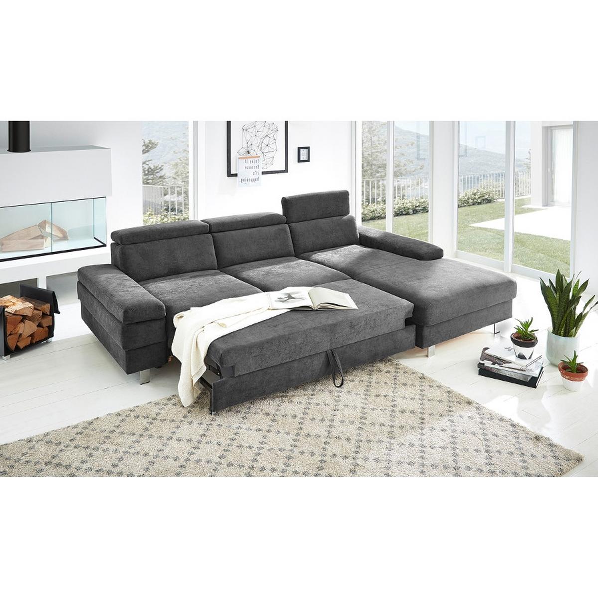 Ecksofa Elvis, Anthrazit S: 259x182 Cm - Anthrazit/Silberfarben, KONVENTIONELL, Textil (259/182cm) - Trendmanufaktur