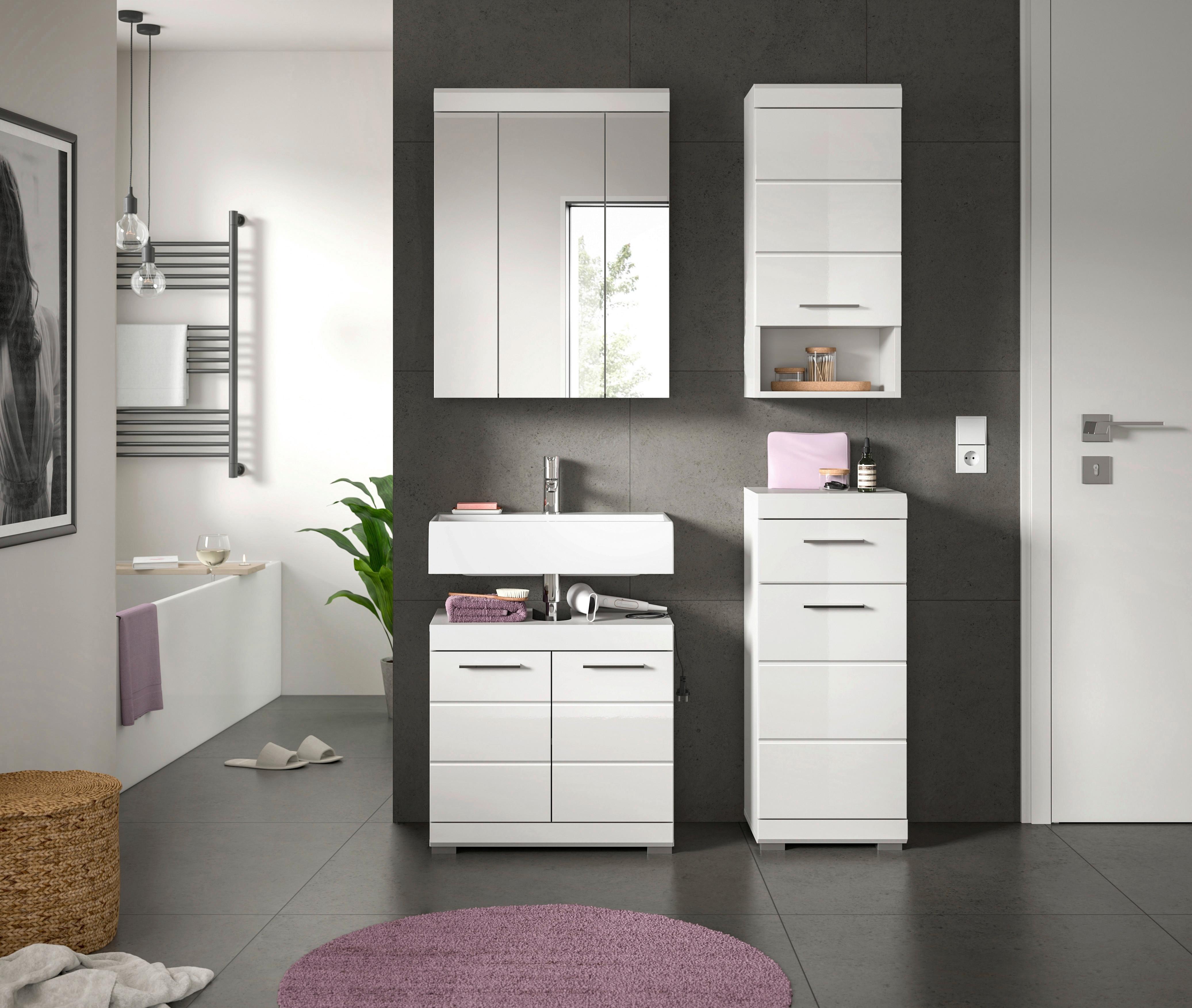 Badezimmer Scout Weiß B: 97 cm - Weiß Hochglanz/Silberfarben, MODERN, Glas/Holzwerkstoff (97cm) - MID.YOU