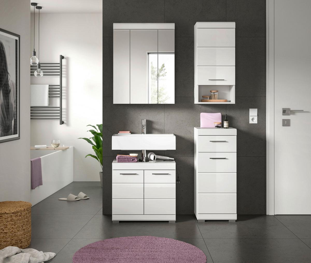 Badezimmer Scout Weiß B: 97 cm - Weiß Hochglanz/Silberfarben, MODERN, Glas/Holzwerkstoff (97cm) - MID.YOU