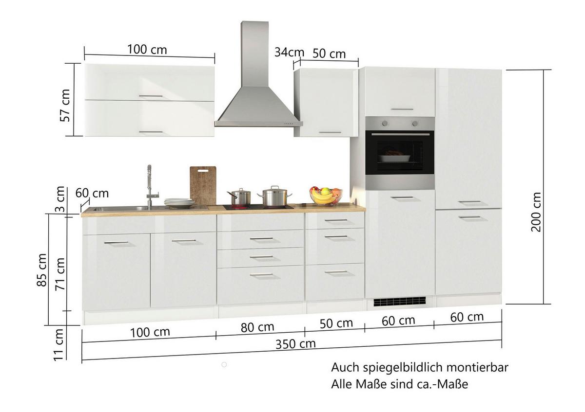 Küchenblock Mailand Weiß B: 350 cm - Weiß Hochglanz/Weiß, MODERN, Holzwerkstoff (350cm) - Held