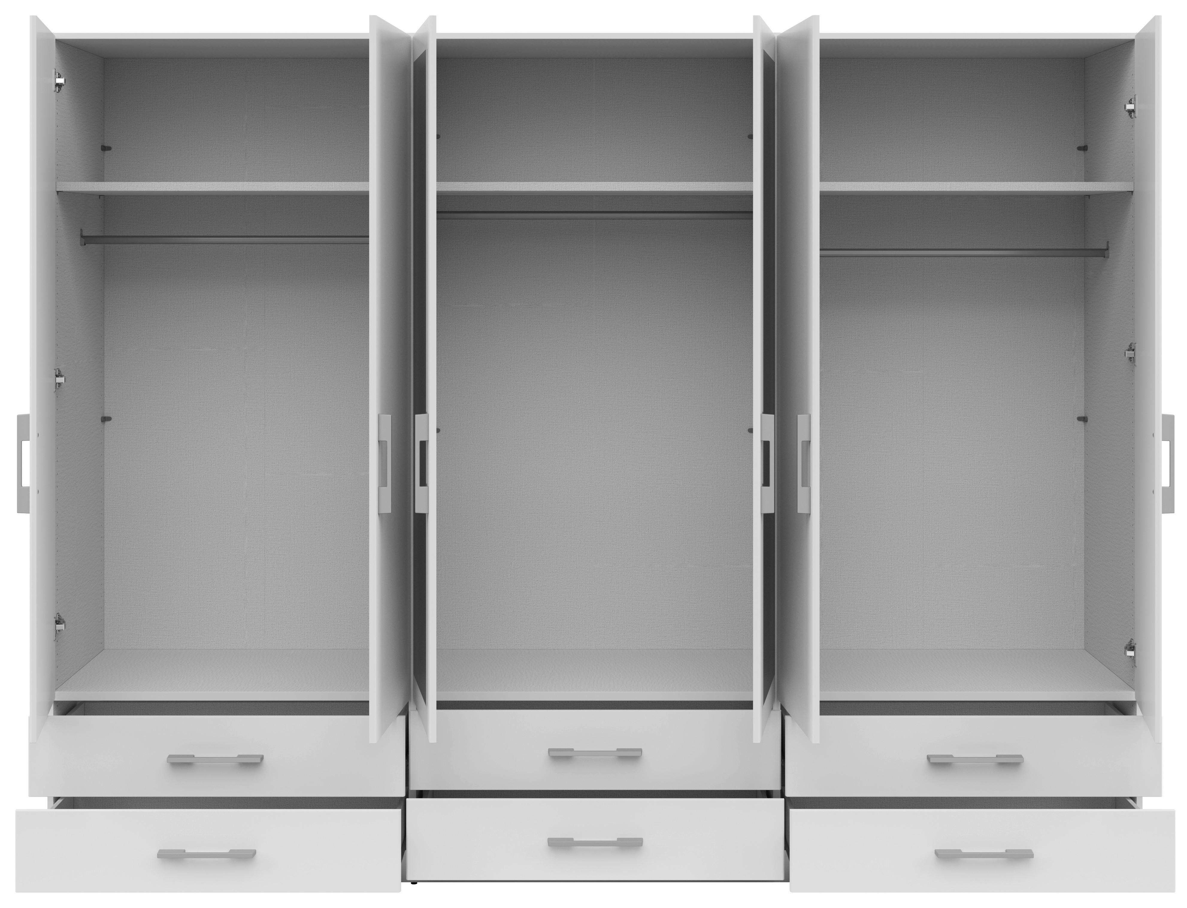 Drehtürenschrank mit Schubladen 270 cm Herford - Weiß, MODERN, Glas/Holzwerkstoff (270/210/54cm)