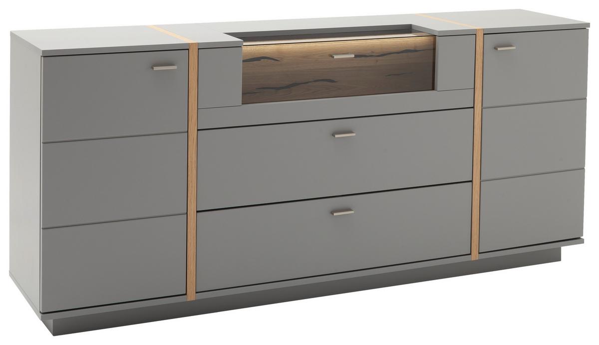 Sideboard Echtholz B: 196 cm Sevilla Grau/Eichefarben - Eichefarben/Grau, Design, Glas/Holzwerkstoff (196/87/44cm) - MID.YOU