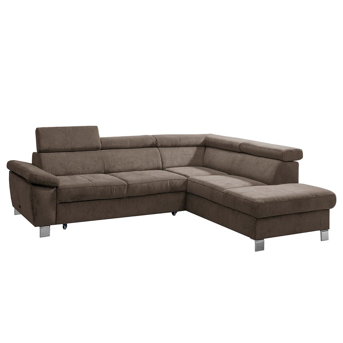 Ecksofa Lugano Mikrofaser Dunkelbraun 248x208 - Chromfarben/Dunkelbraun, Design, Textil (248/208cm) - Livetastic