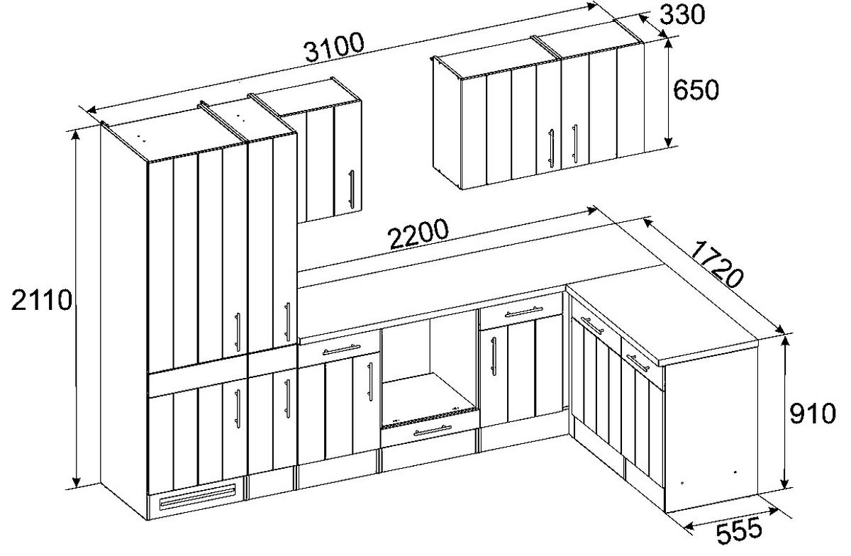 Eckküche Premium mit Geräten 310x172 cm Weiß Landhaus - Eichefarben/Weiß, ROMANTIK / LANDHAUS, Holzwerkstoff (310/172cm) - Respekta