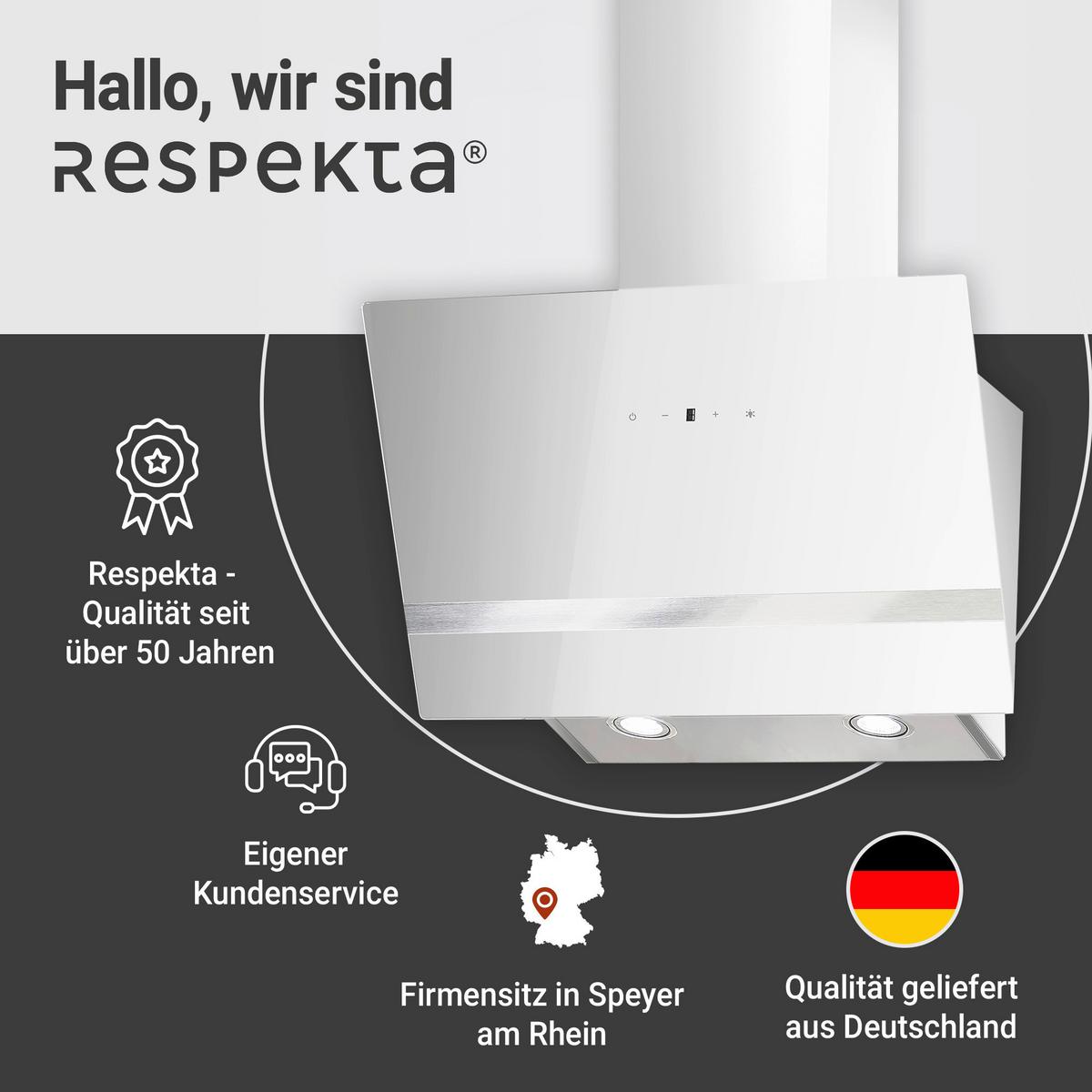 Kopffreihaube Respekta Hera Metall/Glas Weiß B: 59,5cm Led - Weiß, Trend, Glas/Metall (59,5/74,2-109,2/38,5cm) - Respekta
