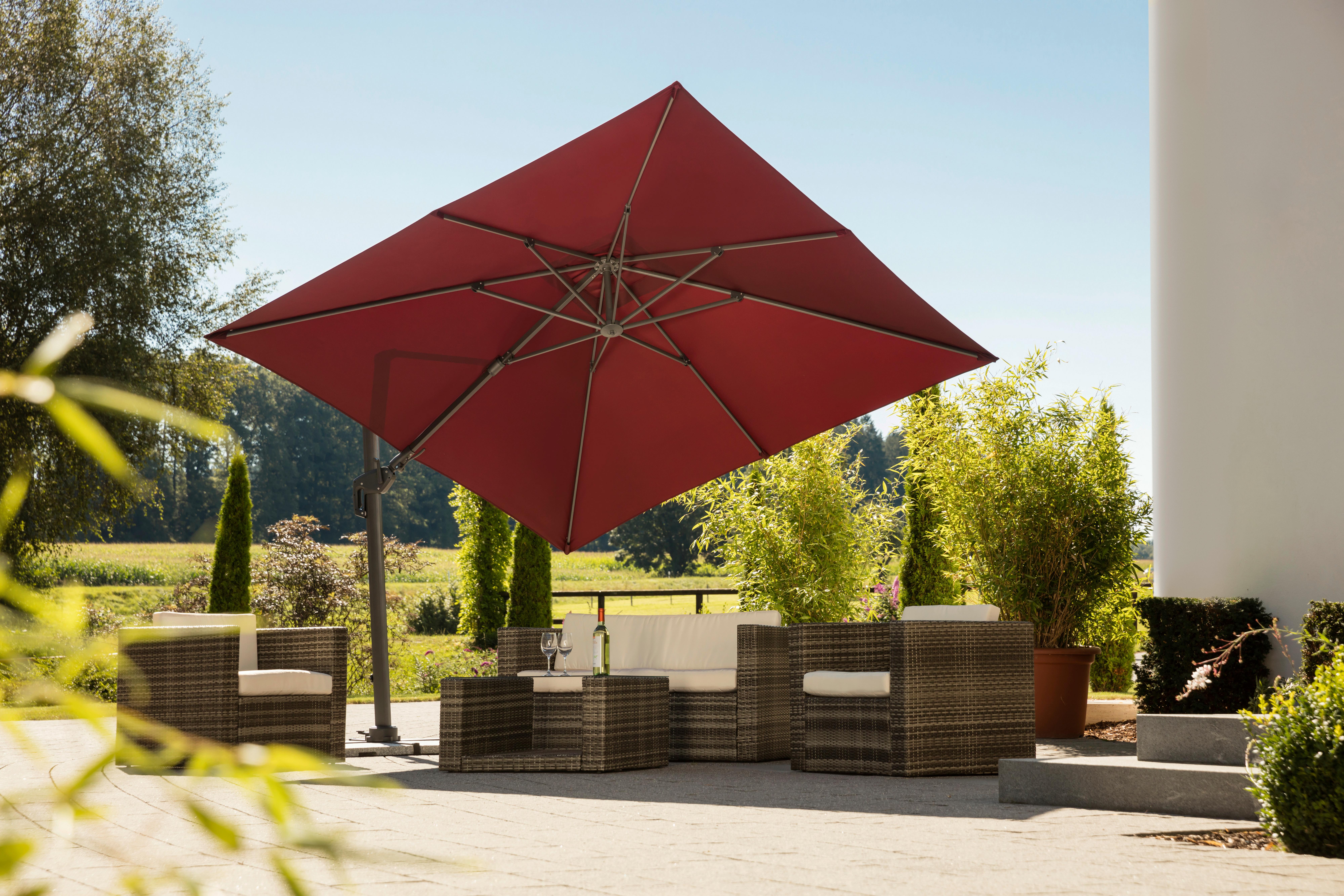 Ampelschirm Rhodos Twist BxHxT: 358x263x300 cm Bordeaux - Bordeaux/Anthrazit, Basics, Textil/Metall (358/263/300cm) - Schneider