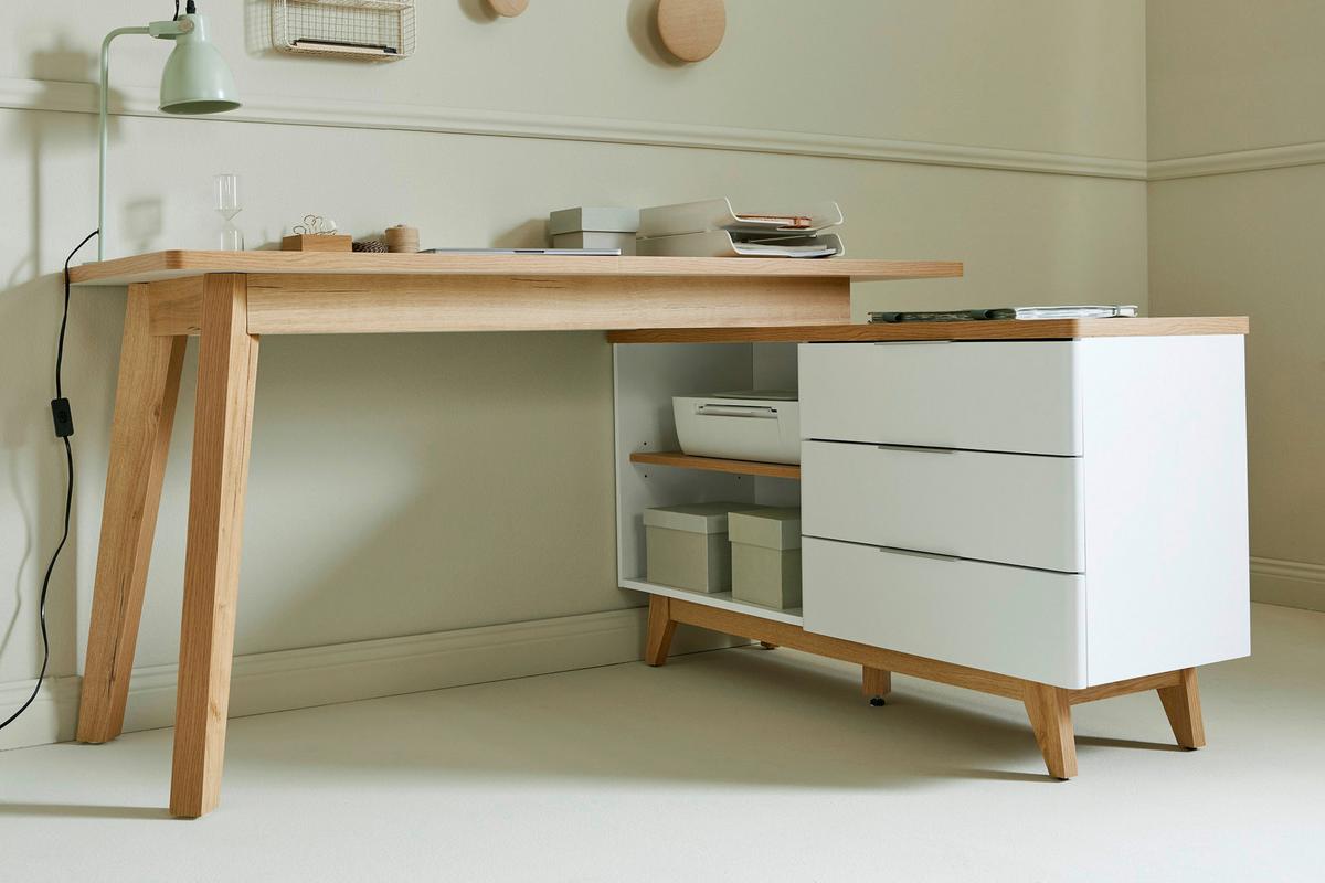 Eckschreibtisch Libre D 240 E - Eichefarben/Weiß, KONVENTIONELL, Holzwerkstoff (140/118/76cm) - Livetastic