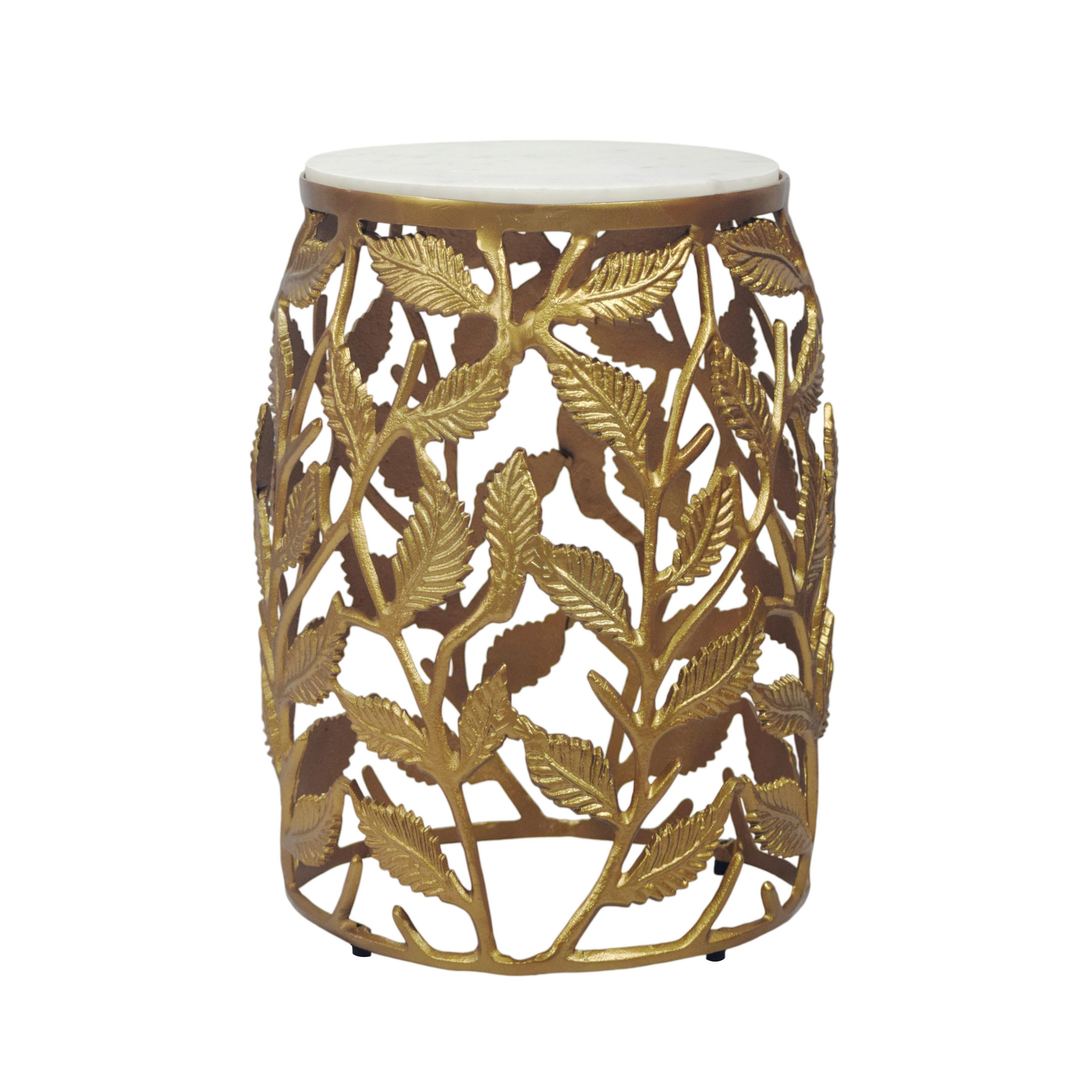 BEISTELLTISCH Weiß/Goldfarben L: 40cm - Goldfarben/Weiß, Design, Stein/Metall (40/40/46cm) - MID.YOU