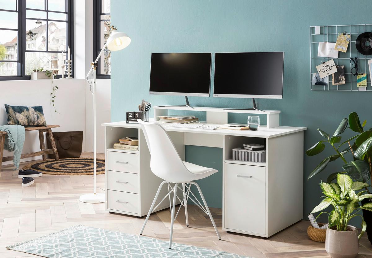 Schreibtisch B 67 Cm H 73,5 Cm Jonte, Weiß - Schwarz/Weiß, MODERN, Holzwerkstoff (150/70/70cm)