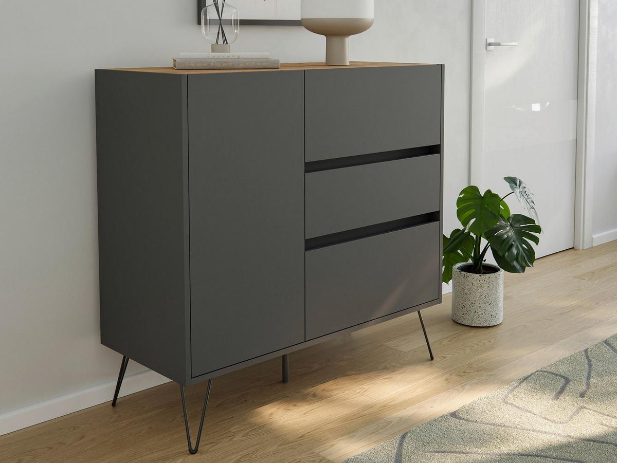 Sideboard Posseik Industrial Graphitfarben/Eichef. B: 99 cm - Eichefarben/Schwarz, Design, Holzwerkstoff (99/93,6/42cm) - P & B