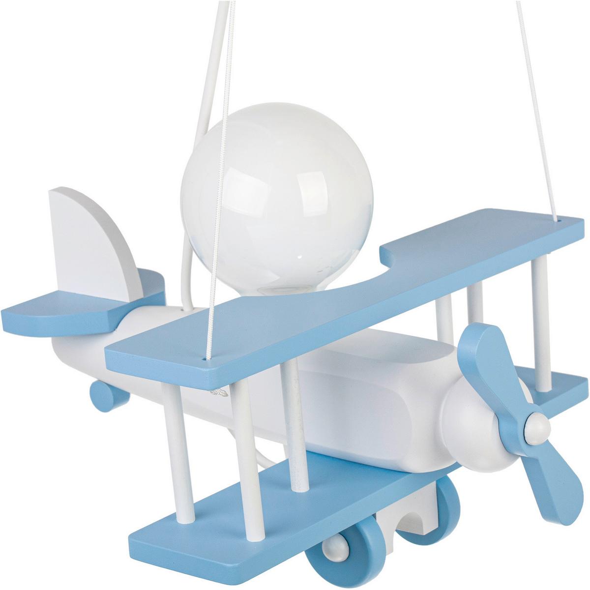 Kinderhängeleuchte Flugzeug H: 75 cm 1-Flammig - Blau/Weiß, KONVENTIONELL, Holz (29/31/75cm)