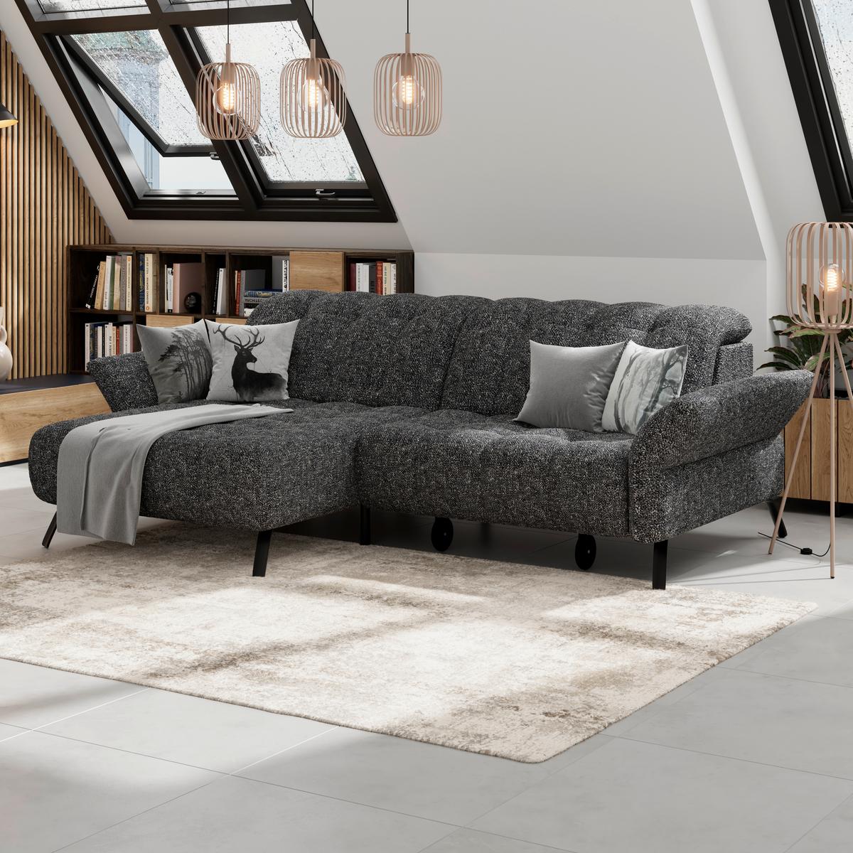 Ecksofa Coast Grau, 173x244cm - Schwarz/Grau, KONVENTIONELL, Holzwerkstoff/Textil (173/244cm)