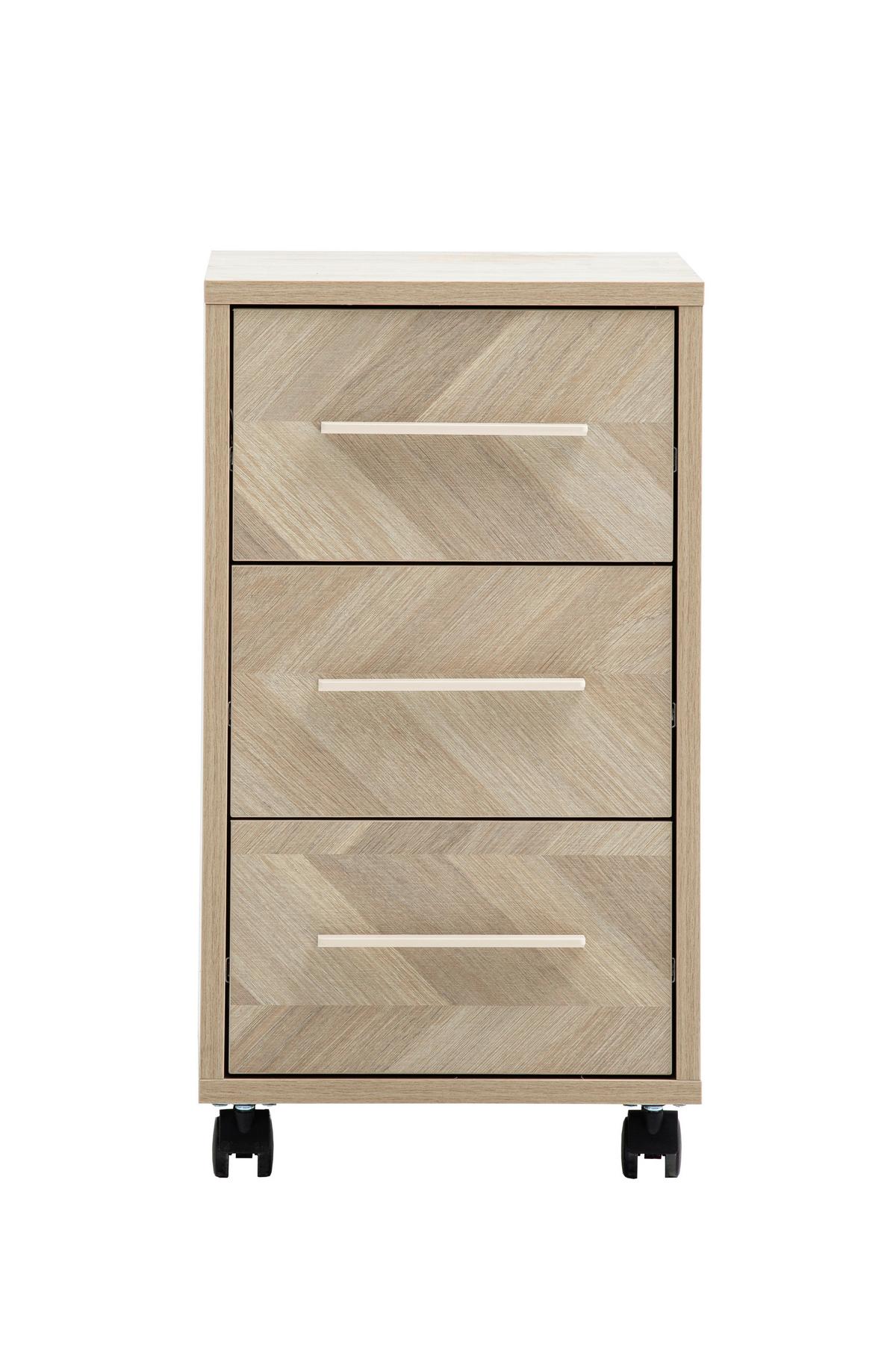 Rollcontainer Arezzo Eichefarben B: 32,6 - Eichefarben/Schwarz, MODERN, Holzwerkstoff/Kunststoff (32,6/59,7/39,1cm) - MID.YOU