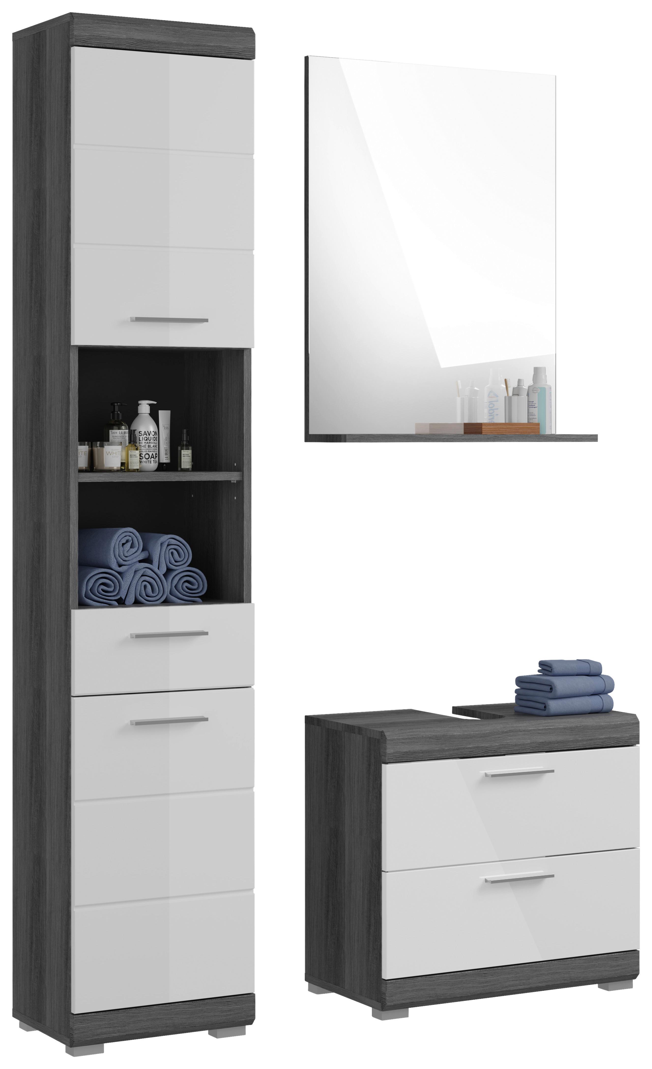 Kúpeľňa Scout, 3-dielna, šedá/biela - sivá/biela s vysokým leskom, Modern, kompozitné drevo/plast (112cm) - MID.YOU