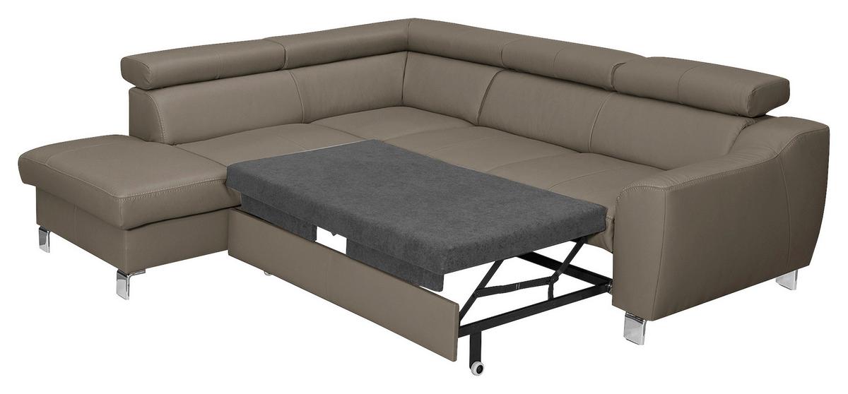 Ecksofa Aspen Taupe S: 208 Cm - Taupe/Chromfarben, Design, Leder/Textil (208/245cm) - Livetastic