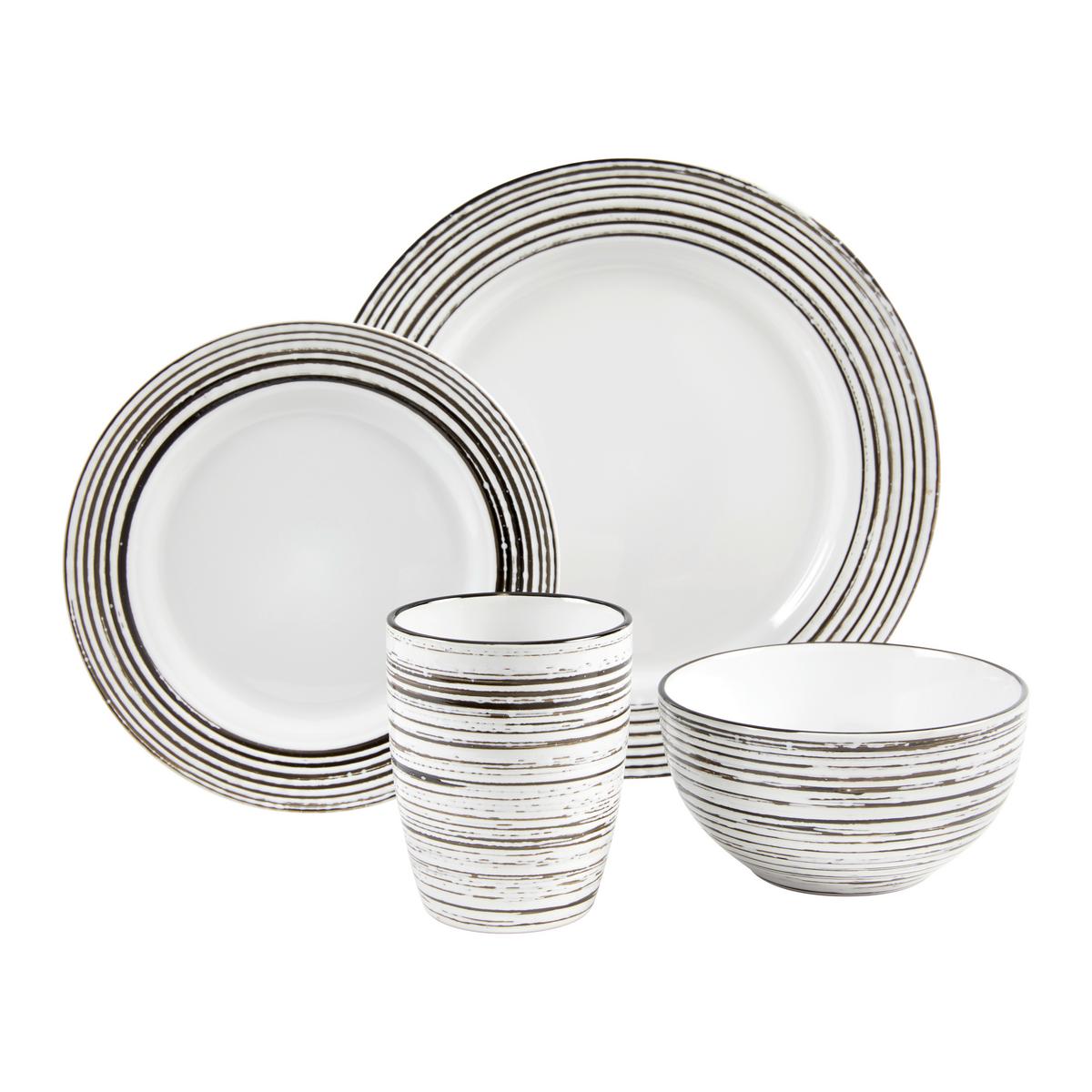 Kombiservice Gomera Keramik 4 Personen Geschirr Set - Schwarz/Weiß, Basics, Keramik - Creatable
