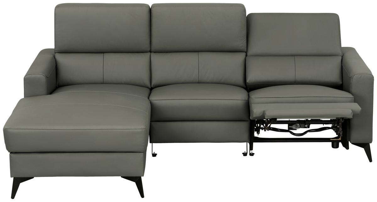 Roh.sedačka BEN,ľavá,tm.sivá, komb. pravej a textilnej kože - čierna/tmavosivá, Modern, kov/koža (102-180/75-95/235cm) - Premium Living