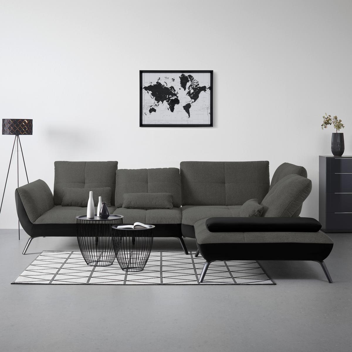 Rohová sedačka TRENDY, pravá, černá / antracitová - černá/antracitová, Moderní, kov/kompozitní dřevo (310/93/250cm) - Premium Living