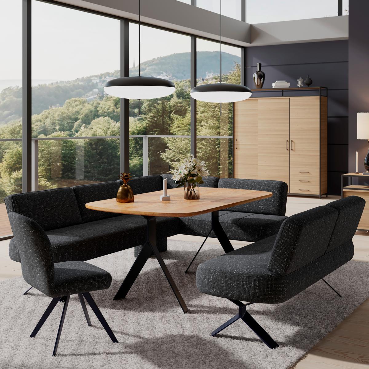 Eckbank dunkelgrau/Metallbeine Ulmo, S:248x176cm - Dunkelgrau/Schwarz, MODERN, Textil/Metall (248/176cm)