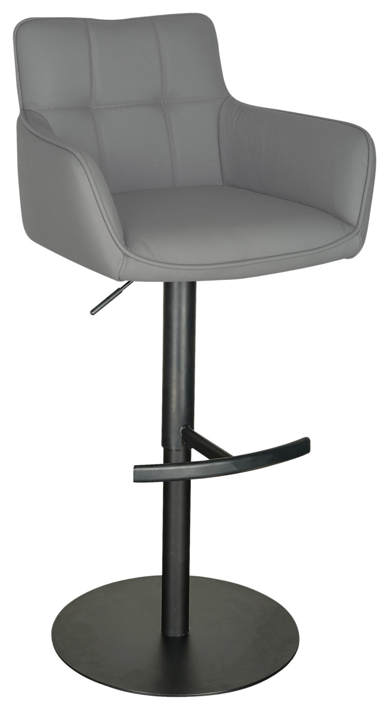 Barhocker Porto Grau B: 54,5 cm - Schwarz/Grau, MODERN, Leder/Metall (54,5/90/112/51,5cm) - Livetastic