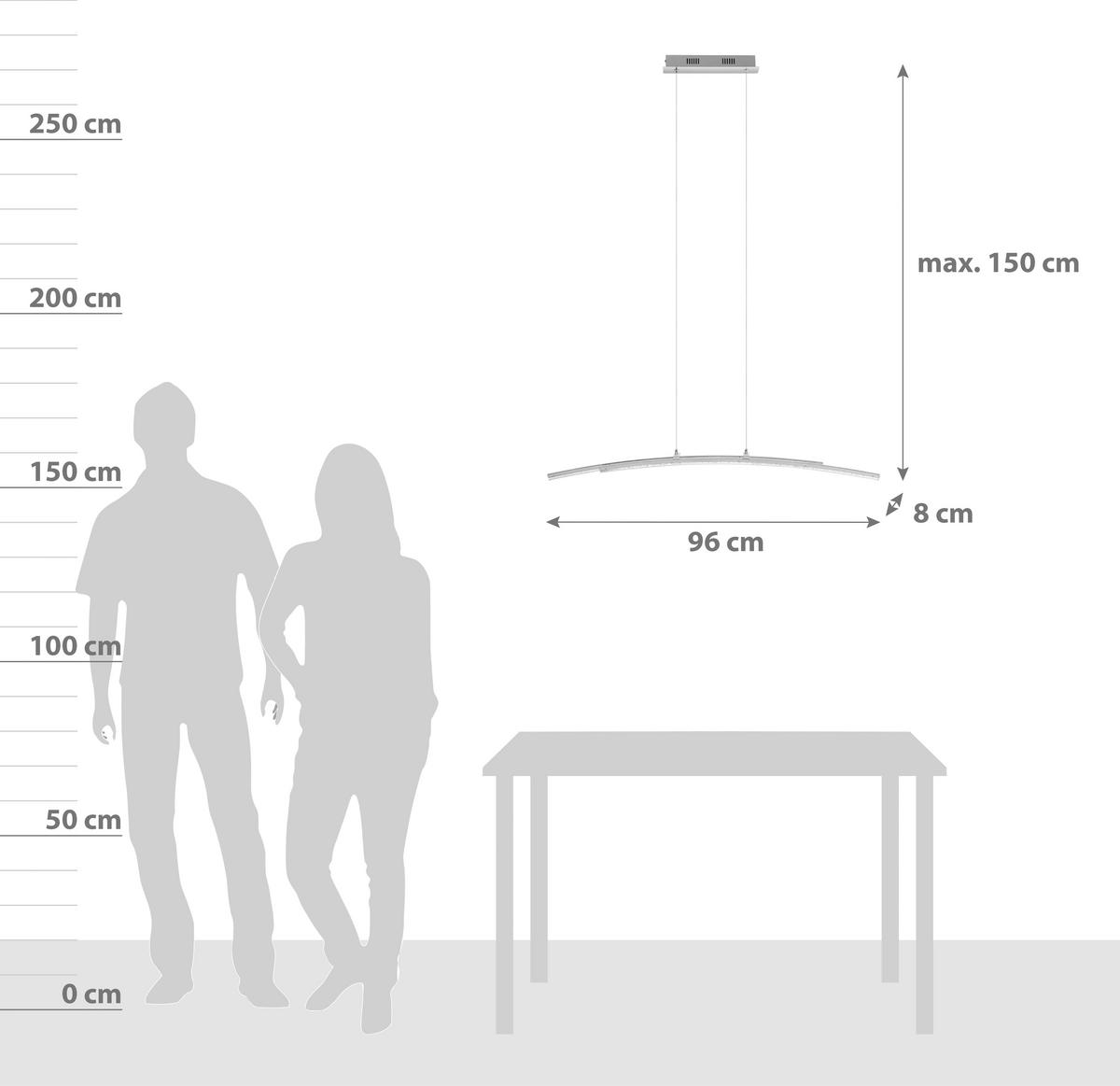 Led-hängeleuchte Pertini H: 150 Cm Mit 2 Leuchtröhren - Chromfarben/Transparent, MODERN, Kunststoff/Metall (96/8/150cm)