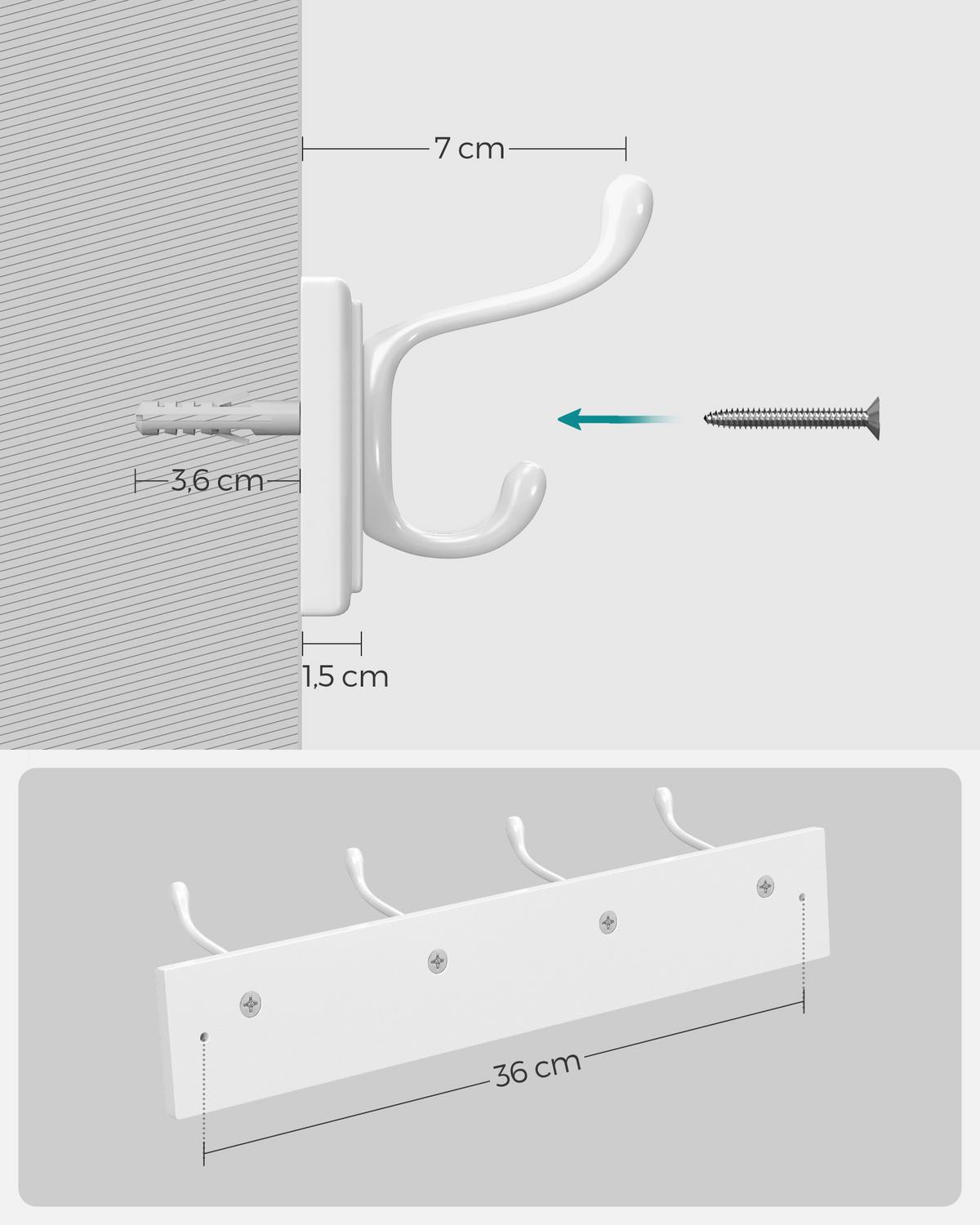 Wandgarderobe Weiß B: 40 Cm - Weiß, Basics, Holzwerkstoff/Metall (40/9/7cm)