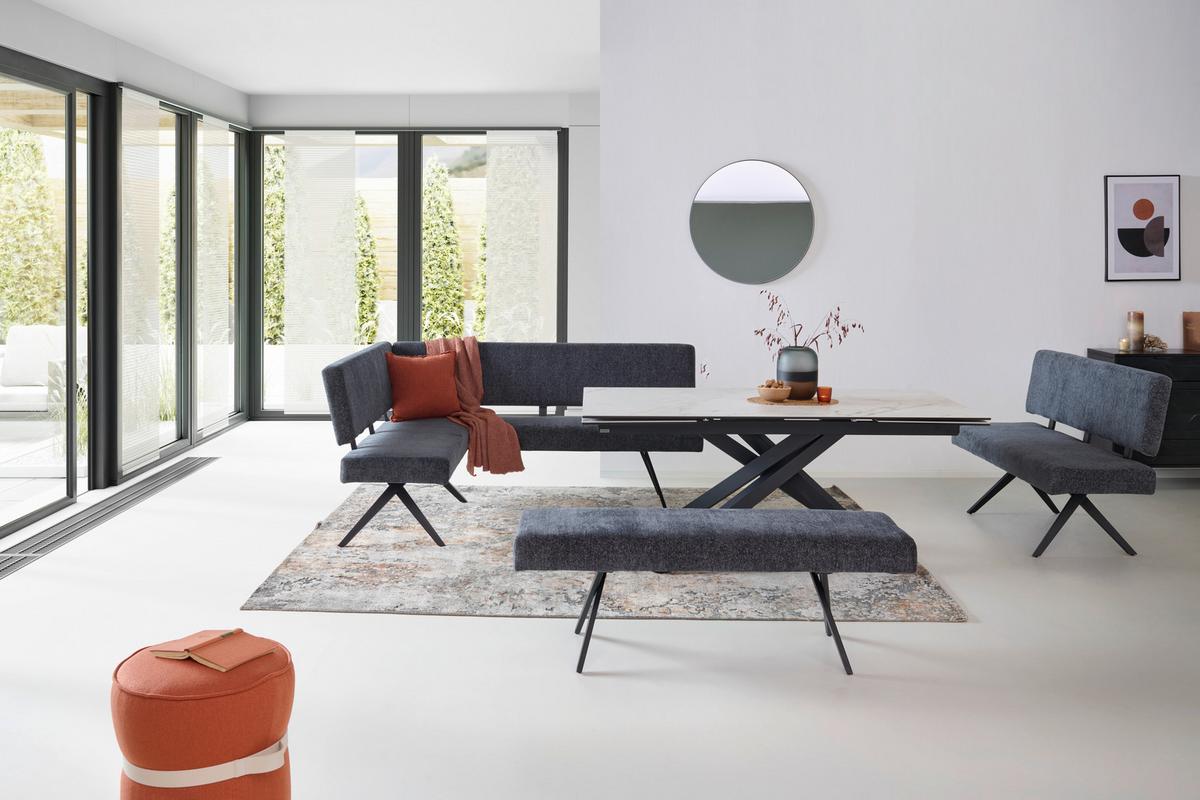 Eckbank Chios Leinenoptik Grau, S: 190x150cm - Dunkelgrau/Schwarz, KONVENTIONELL, Textil/Metall (190/150cm) - MID.YOU