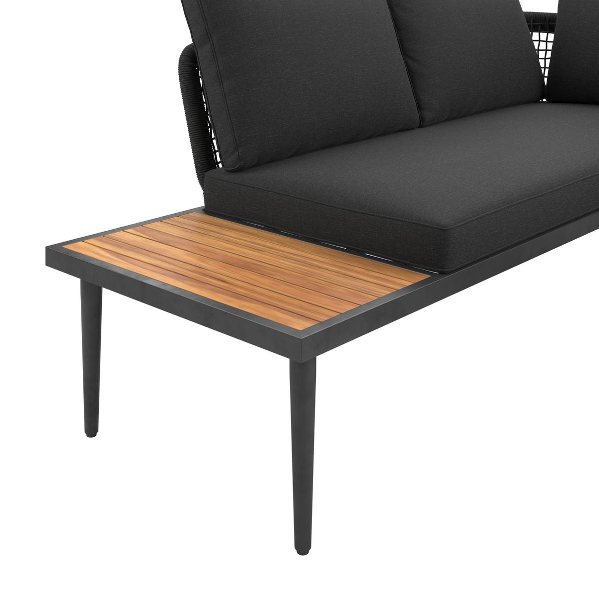 Loungegarnitur Nara - Schwarz/Akaziefarben, MODERN, Glas/Holz (185/146,5cm) - Beldano