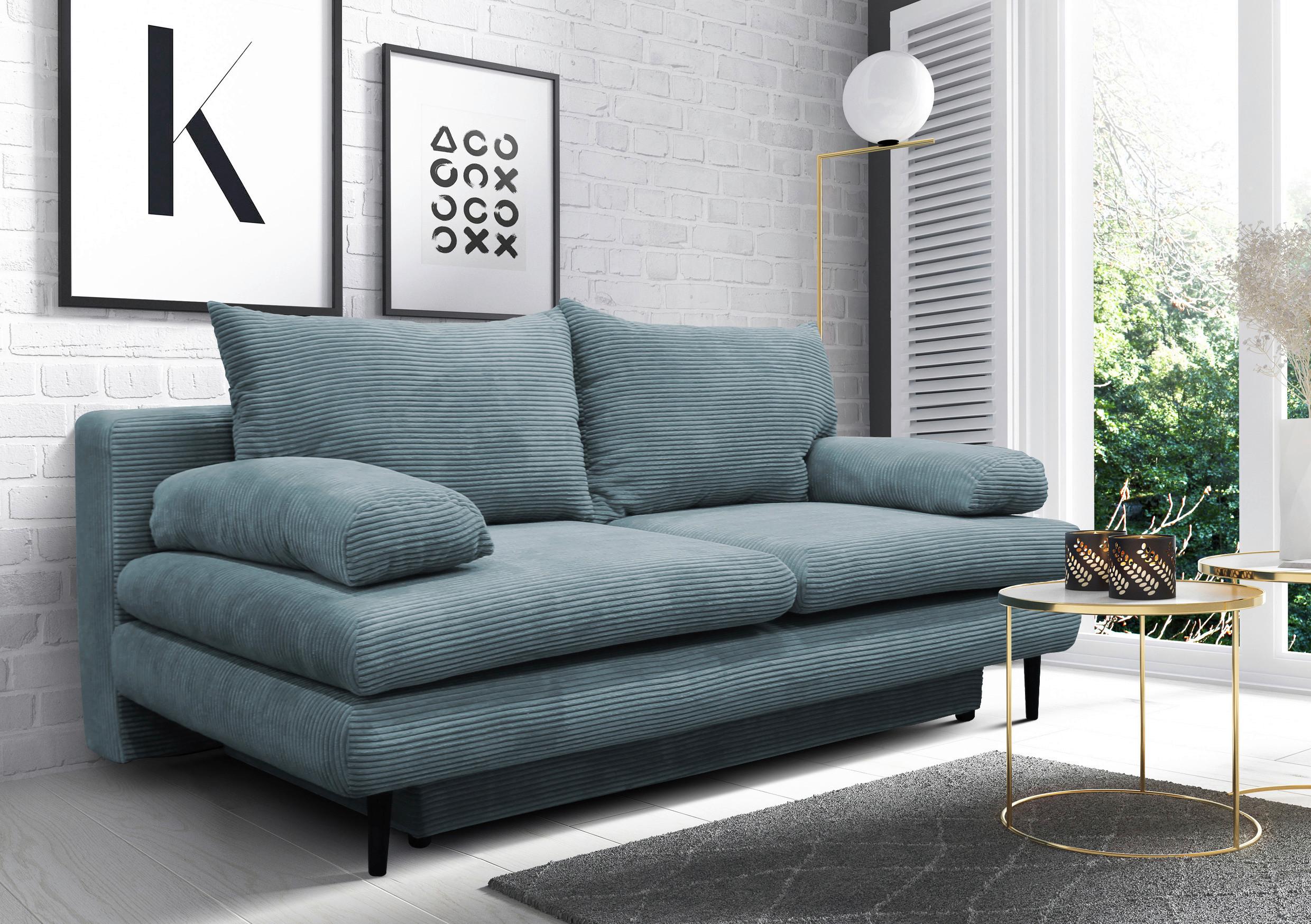 2-sitzer-sofa Mit Schlaffunkt. Fiore Und Bettkasten Türkis - Türkis/Schwarz, Design, Textil (202/85/99cm) - P & B