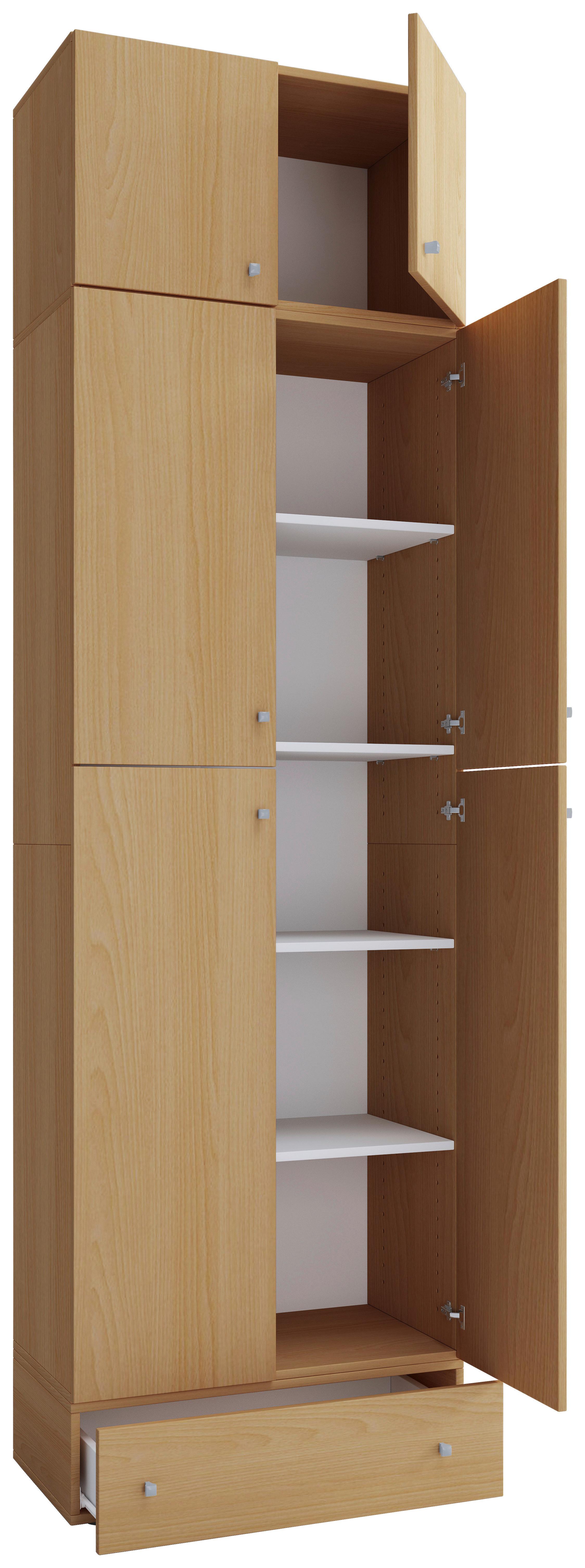 Šatníková skriňa Lona XXL nadstavba so zásuvkou, buk - farba buka/sivá, Modern, kompozitné drevo/plast (70/240/39cm) - MID.YOU