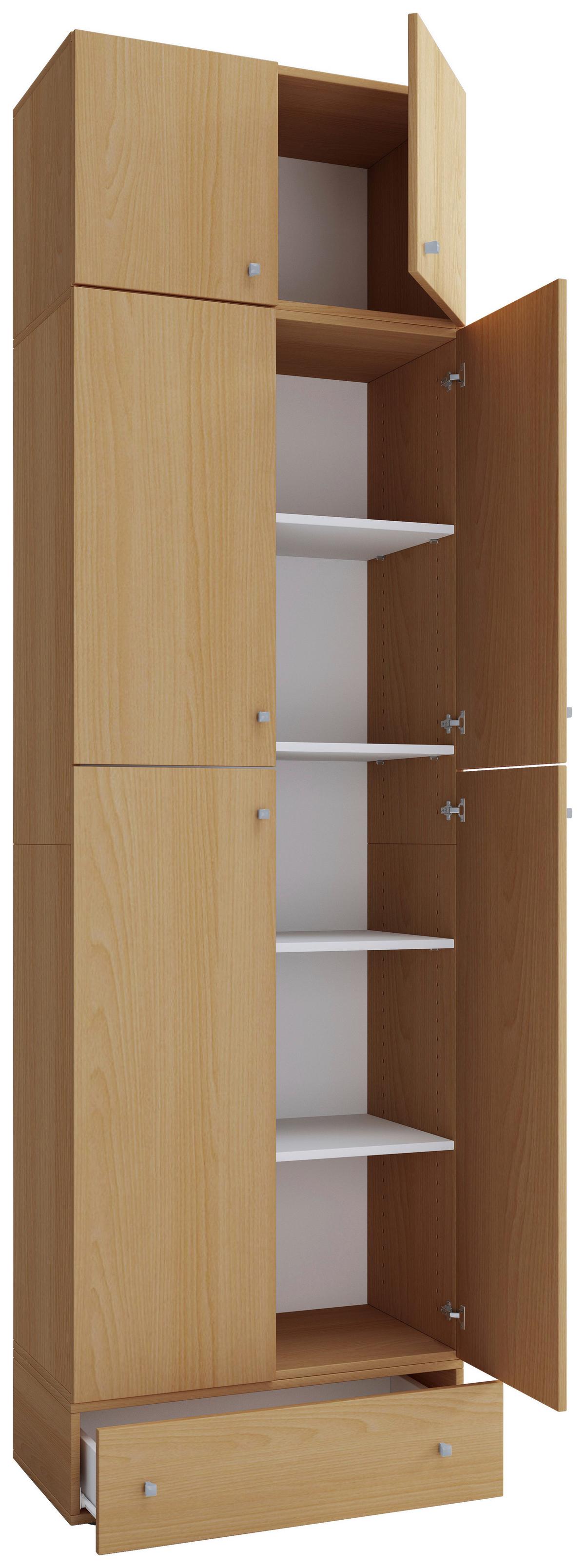 Šatní skříň Lona XXL nástavba se zásuvkou, buk - šedá/barvy buku, Moderní, kompozitní dřevo/plast (70/240/39cm) - MID.YOU