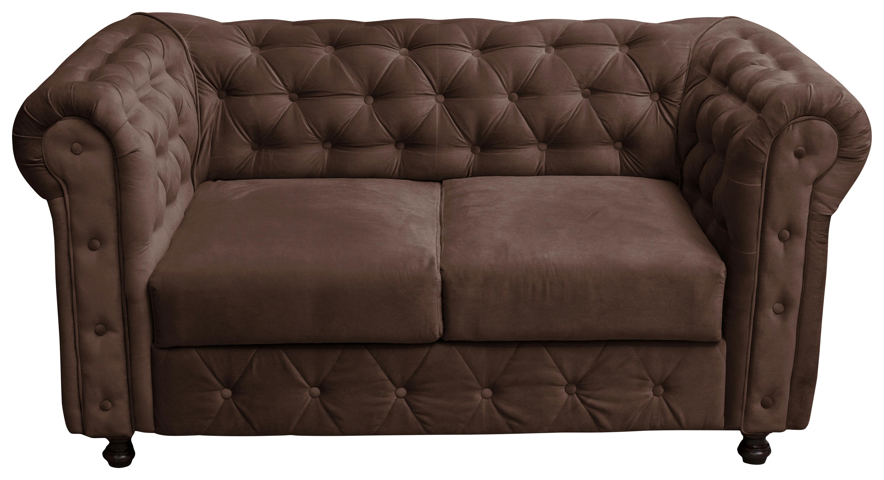 Chesterfield-Sofa Cardiff Braun 2-Sitzer Samt B: 168 cm - Wengefarben/Braun, Basics, Textil (168/80/90cm) - P & B